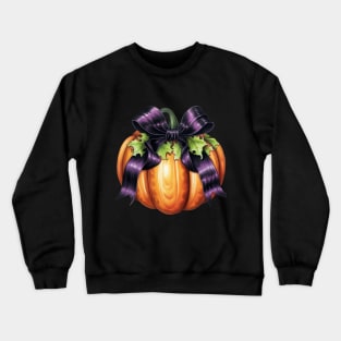 Fall Pumpkin with Purple Big Bow Crewneck Sweatshirt